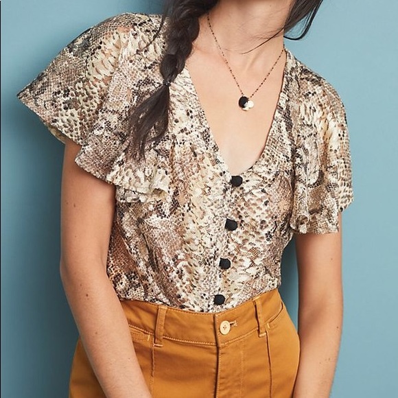 Anthropologie Tops - Eva Franco Snakeskin Button Blouse